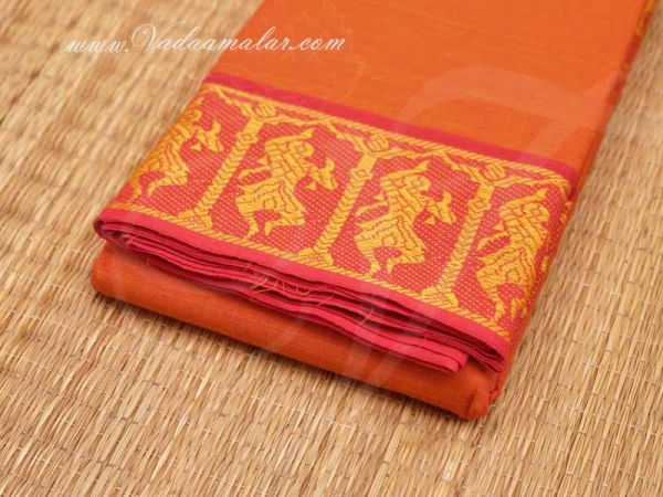 Orange Bharatanatyam Dance Practice Saree Pure Cotton Sarees Buy Now 5.4 mtr