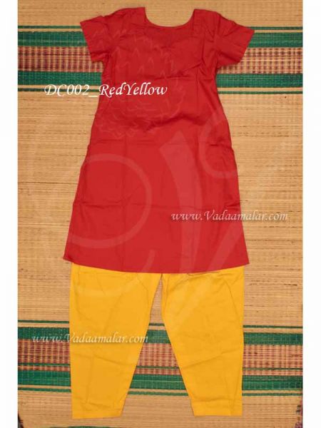 Red with Yellow Kuchipudi Bharatanatyam Dance Practice Learning Salwar Kameez Costume - 32 Size