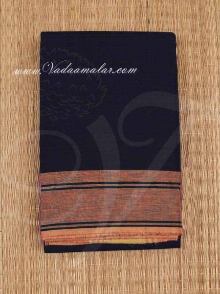 Black with Mustard Kuchipudi Dance Practice Saree Pure Cotton Fabric 6 Meters