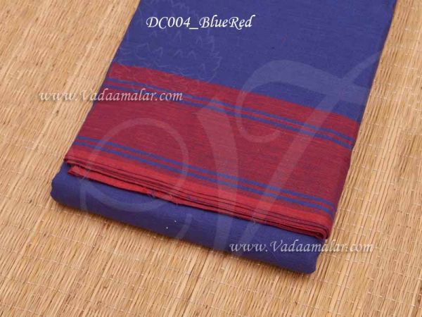 Blue with Red Kuchipudi Dance Practice Saree Pure Cotton Fabric 6 Meters