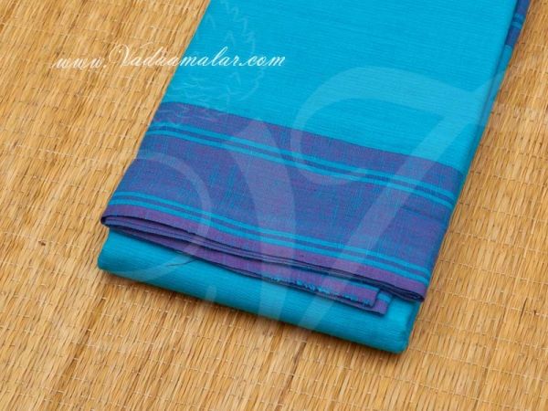 Bright Blue with Dark Blue Border Kuchipudi Dance Practice Saree Pure Cotton Fabric 