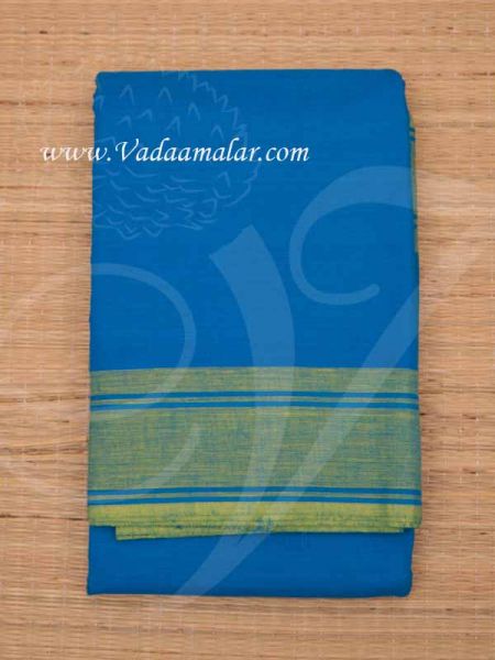 Bright Blue with Light Green Border Kuchipudi Dance Practice Saree Pure Cotton Fabric 