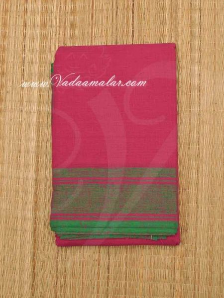 Pink with Green Border Kuchipudi Dance Practice Saree Pure Cotton Fabric 