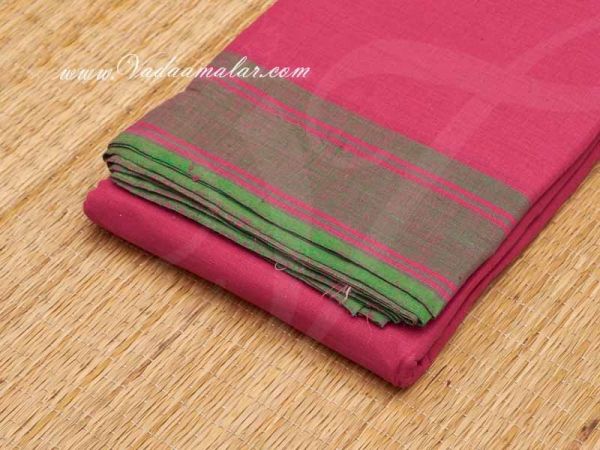 6 meter Pink with Green Border Kuchipudi Dance Practice Saree Pure Cotton Fabric 
