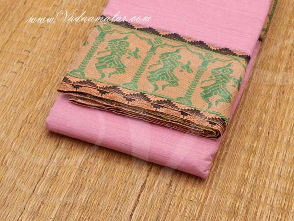 Pink color Bharatanatyam Dancing Lady Border Practice Pure Cotton Sarees Buy Now