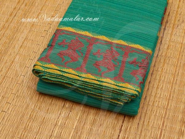Green With Maroon Border Kuchipudi Dance Practice Saree Pure Cotton Fabric 