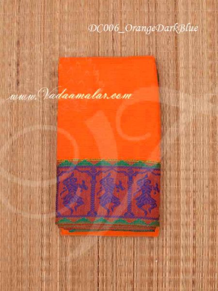 Orange with Dark Blue Saree Bharatanatyam Kuchipudi Practice  Saree 5.5 Meter