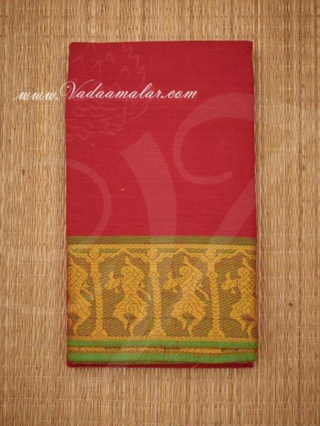 Red with Green Border Kuchipudi Dance Practice Saree Pure Cotton Fabric 