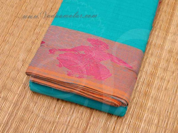 Turquoise Cotton Saree Bharatanatyam Kuchipudi Practice Sari Buy Now 5.4 Meter