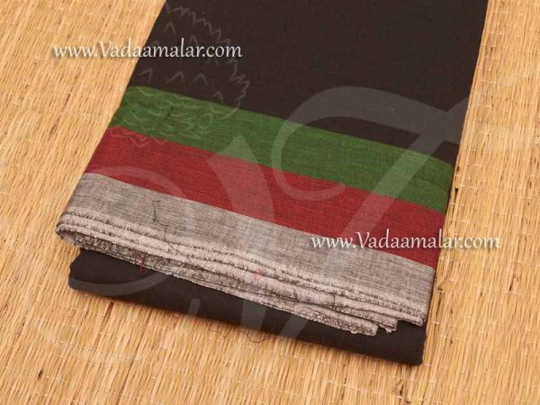 Black With Green Kuchipudi Dance Practice Saree Pure Cotton Fabric 6 Meters 