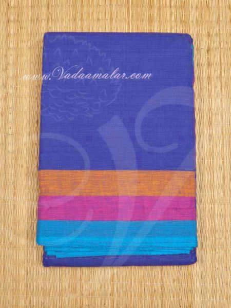 Blue with Mustard Kuchipudi Dance Practice Saree Pure Cotton Fabric 6 Meters 