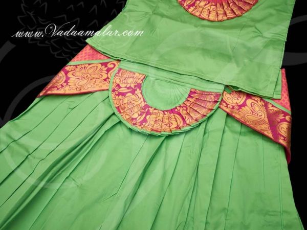 Kids Bharatanatyam Kuchipudi Skirt and Blouse Dance Dress for Girls Dress Silk Cotton Costumes