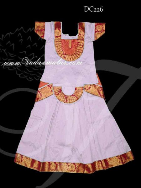 Kuchipudi Skirt and Blouse Dress For Children / Kids White 