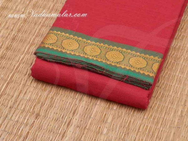 Dance Practice Saree for Bharatanatyam Kuchipudi Pure Cotton Red With Green
