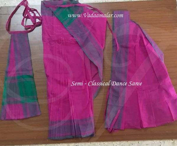 6 Meters Red with Blue Kuchipudi Dance Practice Saree Pure Cotton Fabric 