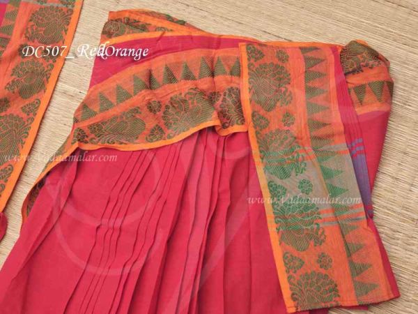Bharatanatyam Kuchipudi Dance Red with Orange Practice Saree Wrap Around Model - 32 Size