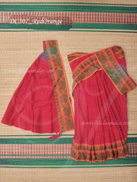 Bharatanatyam Kuchipudi Dance Red with Orange Practice Saree Wrap Around Model - 32 Size