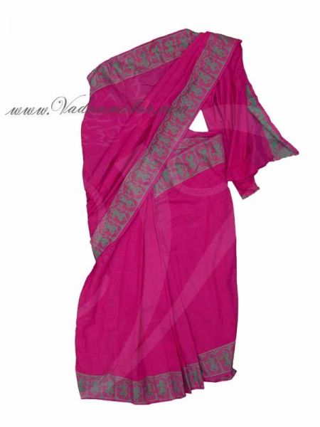 Kuchipudi Saree - Preplated Ready Made Magentha Color Bharatanatyam Dance Dress - 36 Size
