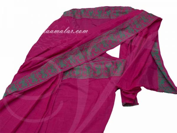 Kuchipudi Saree - Preplated Ready Made Magentha Color Bharatanatyam Dance Dress - 36 Size