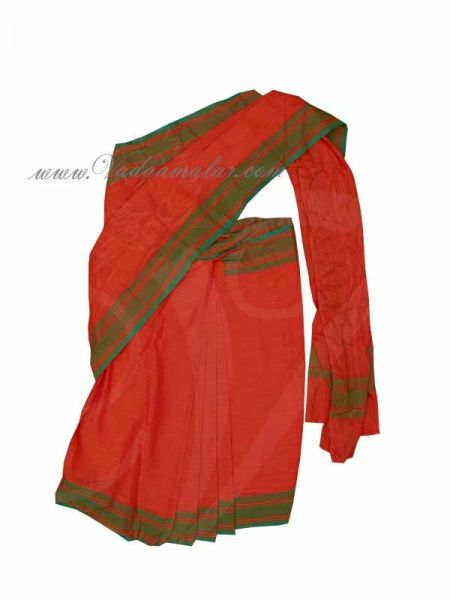 Kuchipudi Saree - Preplated Ready Made Orange Color Bharatanatyam Dance Dress - 34 Size