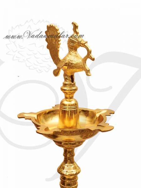 18 inches Gold Plated Peacock Standing Brass Diya Vilakku Deepam Diya - 2 pieces