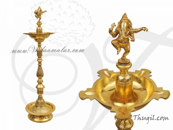 Lamp Gold Plated Brass Diya Ganesha Vilakku Buy Now 3 Feet