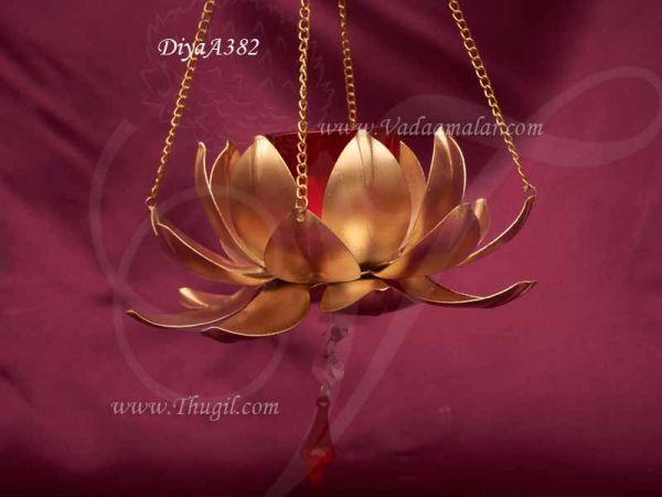 Lotus Brass Decoration Art Metal in Diya Hanging Gold Finish 17 inches