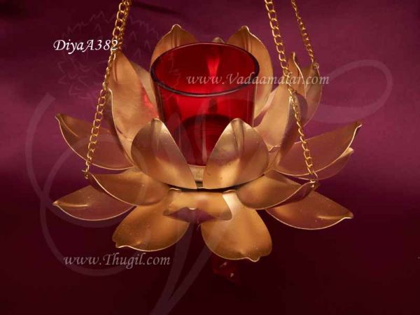 Lotus Brass Decoration Art Metal in Diya Hanging Gold Finish 17 inches