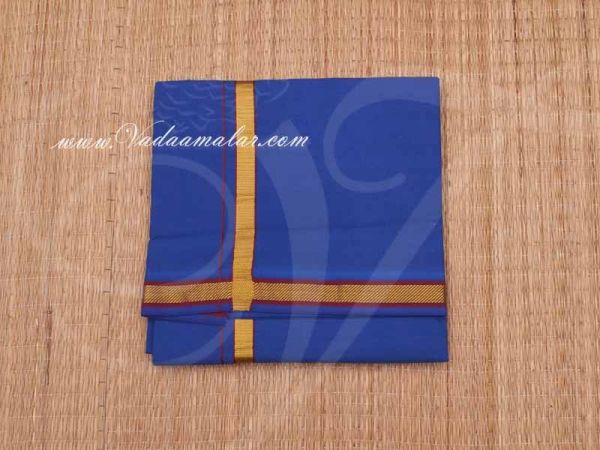 2 Meters Hindu Puja Blue Colour Cotton Dothi Dhoti Vesti Chadar