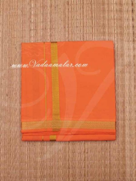 2 Meters Hindu Puja Orange Colour Cotton Dothi Dhoti Vesti Chadar