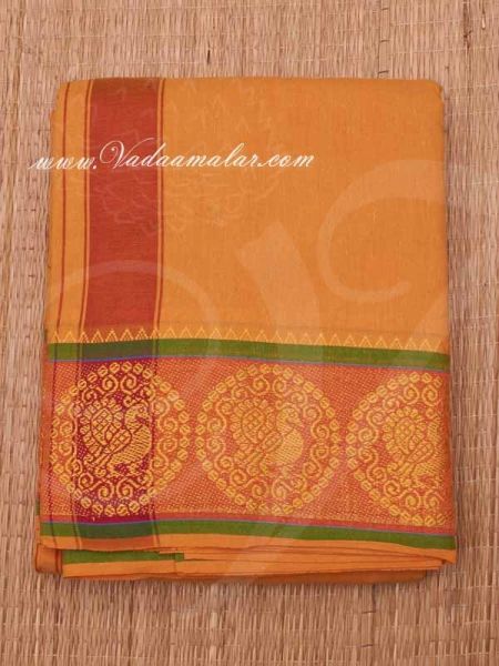 6.2 meters / 9 x 5  yards Hindu Puja Yellow Colour Cotton Dothi Dhoti Vesti Chadar