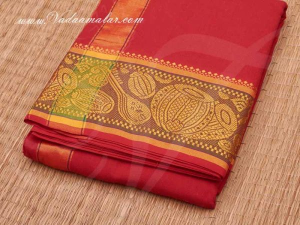 6.2 meters / 9 x 5  yards Hindu Puja Red Colour Cotton Dothi Dhoti Vesti Chadar
