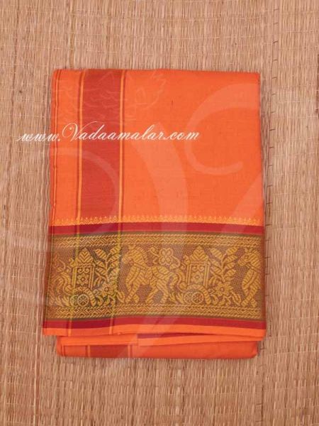 6.2 meters / 9 x 5  yards Hindu Puja Orange Colour Cotton Dothi Dhoti Vesti Chadar