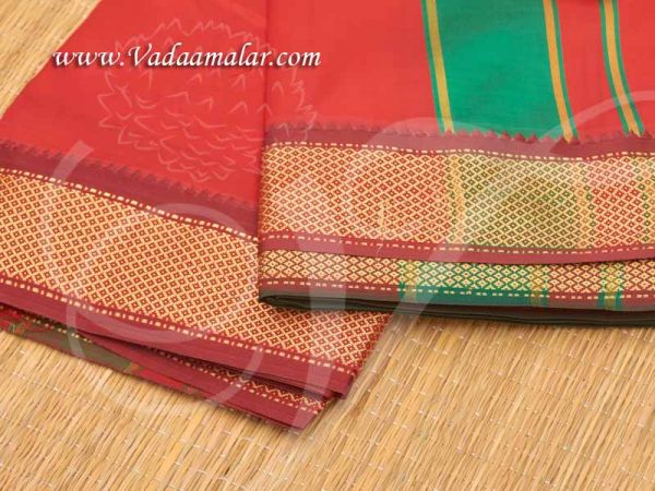  9 x5 Red Silk Cotton Dothi Vesti Chadar 6.2 Meters Buy Now