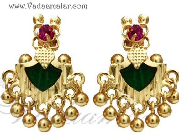 Green Kerala Earring Palakka Design Ear stud Earrings Micro Gold plated