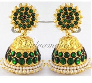 Green stones Jhumkas Jhumka Ear studs tradtional Indian Earrings 