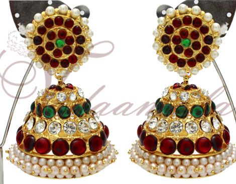 Ethnic Jhumkis Stone Jhumkas Traditional South India Earrings Ear studs