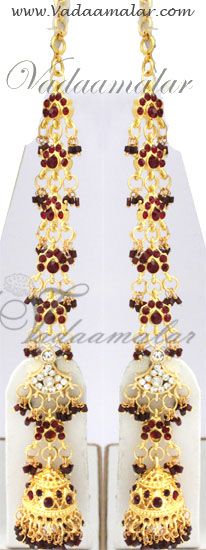 Jhumkas with mattal Ear extension chain long bridal wear studs