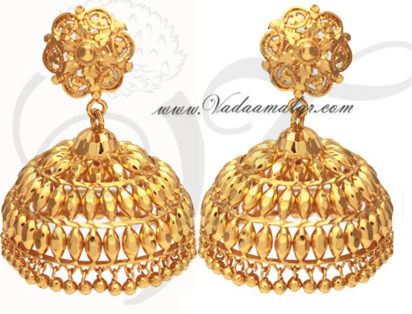 Large Umbrella Jhumlas 1 gm Gold plated India Jhumki Jhumka Earring Earstuds