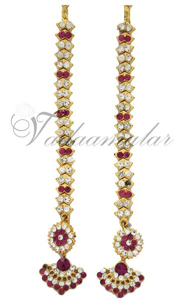 Earrings Jhumkas with long mattal Ear extension chain in multicolour  stones 
