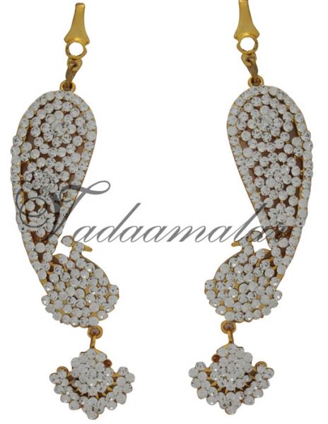Peacock Design Earrings with Kan Chain Extension White Stones Buy Now
