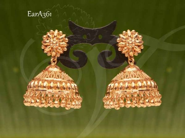 Gold Plated Umbrella Jhumki India Design Earring - Medium Size 