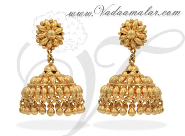 Gold plated umbrella Jhumki India design earring - Medium size 