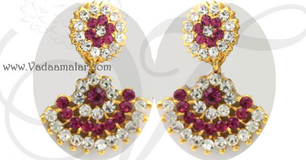 Earrings Jhumkas white & pink stones imitation earring
