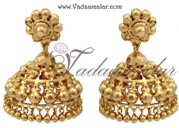 Medium size Umbrella Jhumkas India Jhumki Earring Buy Online - Micro Gold plated