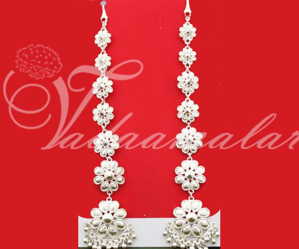 White metal earring with ear extension jewellery India Odissi Tribal Dance Ornaments