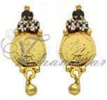 White & green stones coin design ear stud traditional indian earrings micro gold plated
