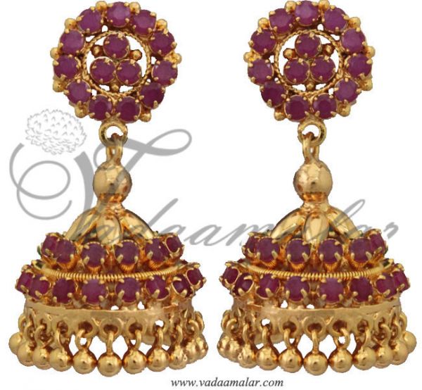 Beautiful Ruby stone jewelry earring jhumka jhumki buy tradtional Indian ear hangings