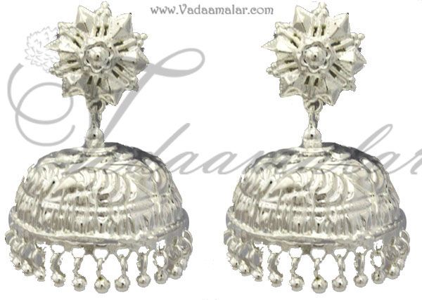 White metal earring jewellery India Odissi tribal dance ornaments