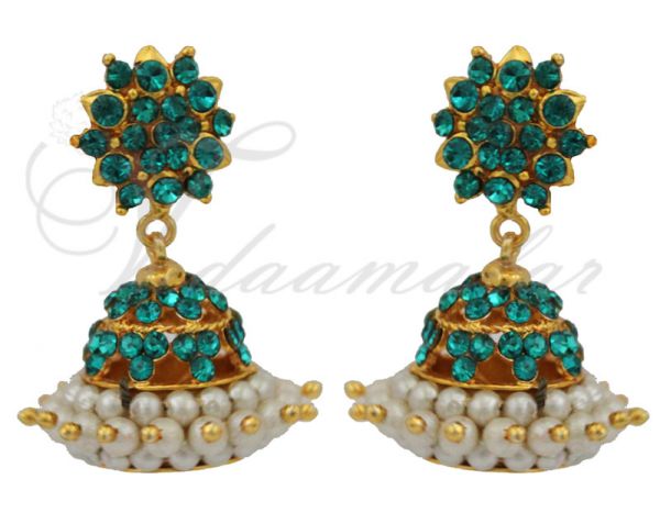Small turquoise stones Jhumki design Indian earring earstuds